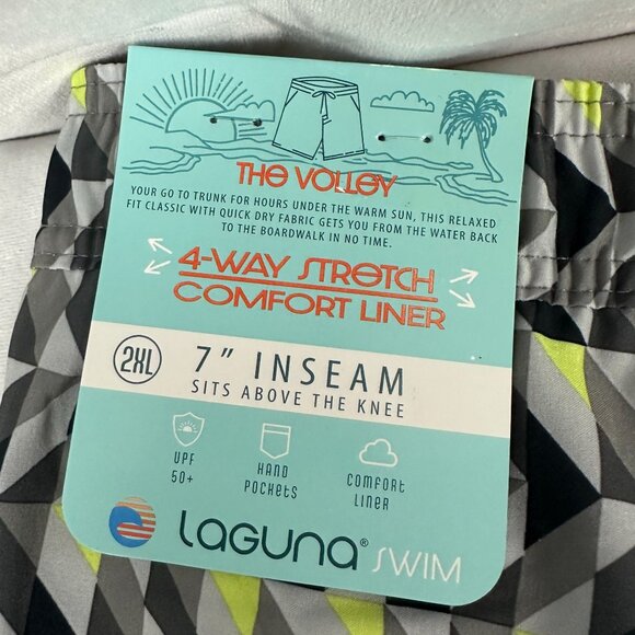 Laguna Swim Mens 2XL Volley Shorts Charcoal/Yellow Geometric Print 7" Inseam - Picture 5 of 15